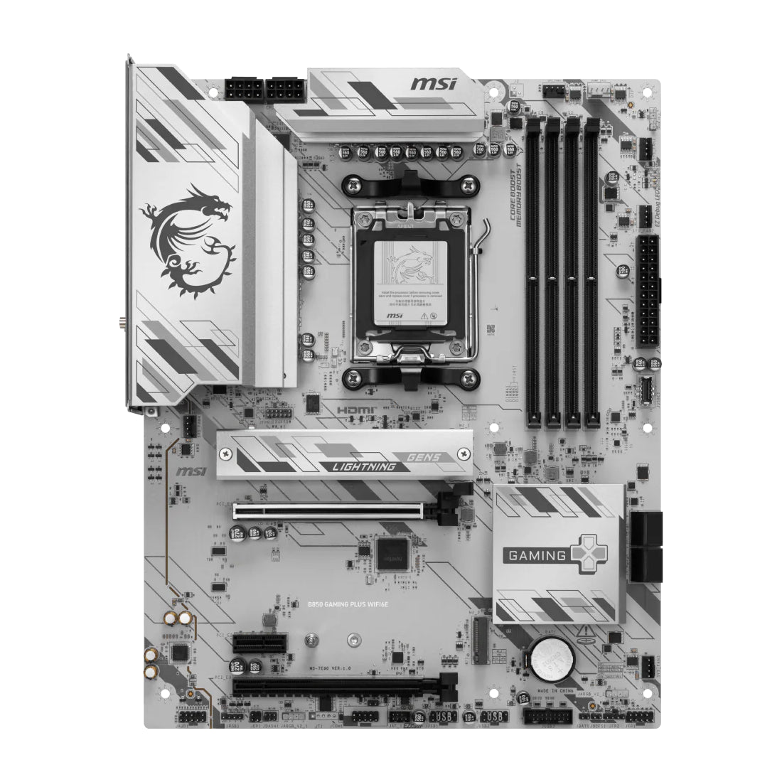 Tarjeta madre para PC de escritorio MSI B850 GAMING PLUS WIFI edicion blanca con conexion wifi 6e soporte para memoria ram ddr5 socket am5 y formato ATX - Laptop Express Caracas
