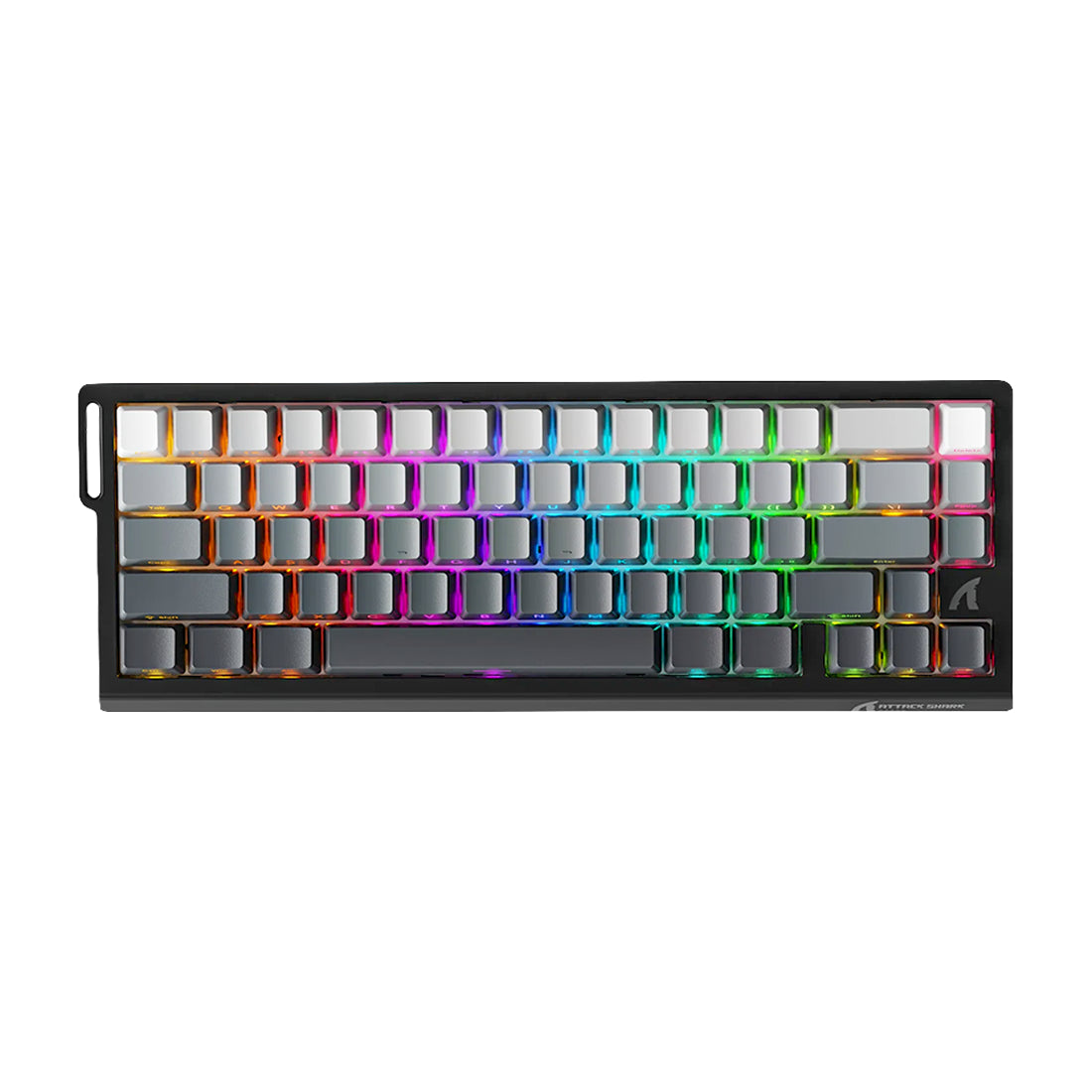 Teclado gaming Attack Shark X68HE con teclas en degradado gris a negro, switches magnéticos Hall Effect y Rapid Trigger - Laptop Express Caracas
