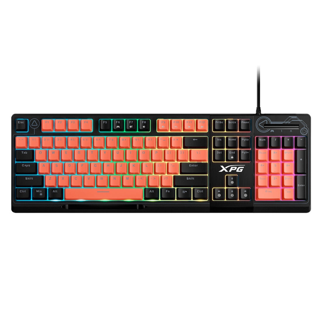 Teclado gaming XPG Seeker color negro y naranja con retroiluminación RGB y diseño ergonómico - Laptop Express Caracas