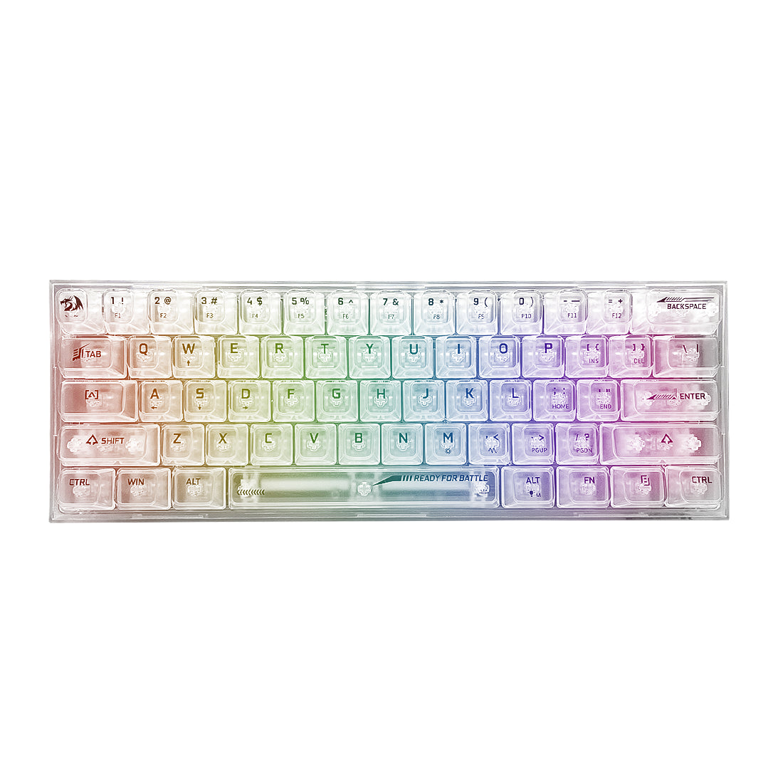Teclado mecanico gamer para PC de escritorio Redragon Fizz K617CT-RGB formato compacto 60 por ciento con chasis y teclas translúcidas transparentes switches lineales e iluminacion rgb chroma - Laptop Express Caracas