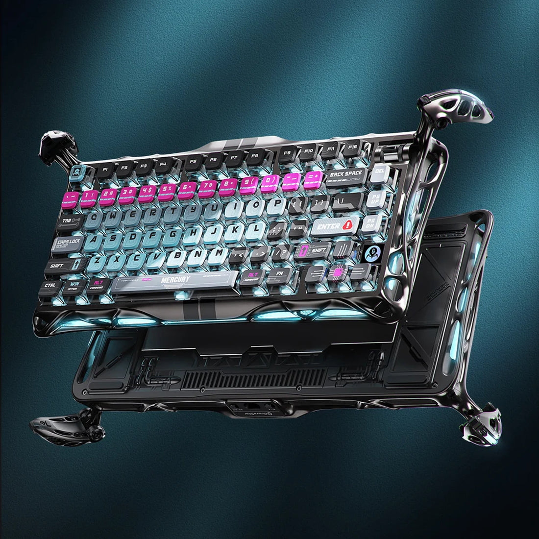Teclado mecánico GravaStar Mercury V75 Pro edición Raw Metal gris en aleación de magnesio con diseño esqueleto y RGB - Laptop Express Caracas