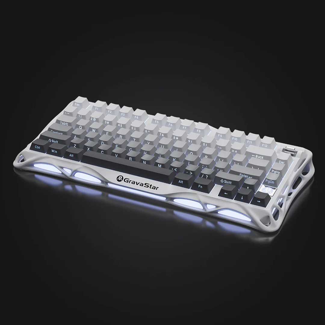 Teclado mecánico gaming GravaStar Mercury K1 Blanco Degradado formato 75% de aleación de aluminio inalámbrico tri-modo - Laptop Express Caracas