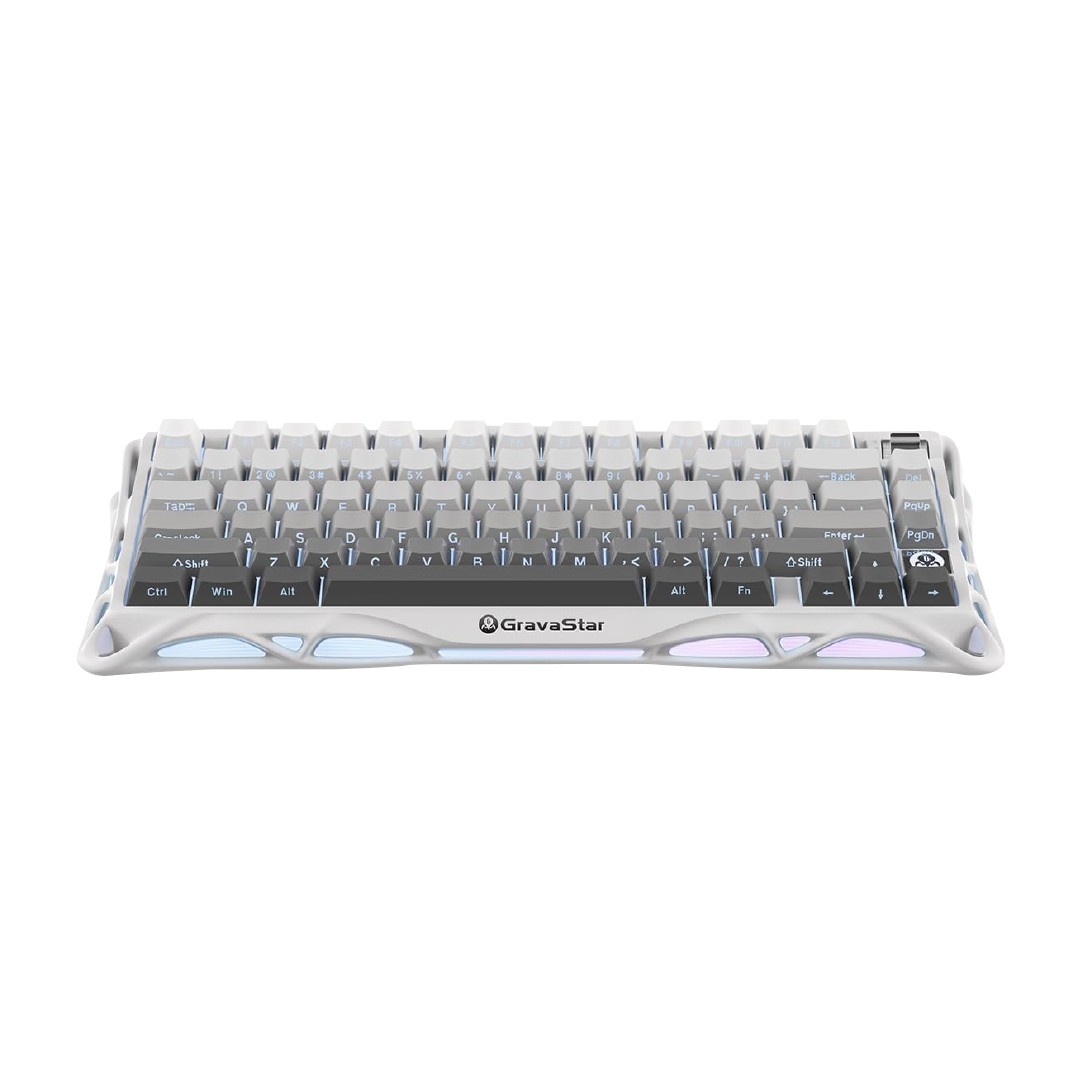 Teclado mecánico gaming GravaStar Mercury K1 Blanco Degradado formato 75% de aleación de aluminio inalámbrico tri-modo - Laptop Express Caracas