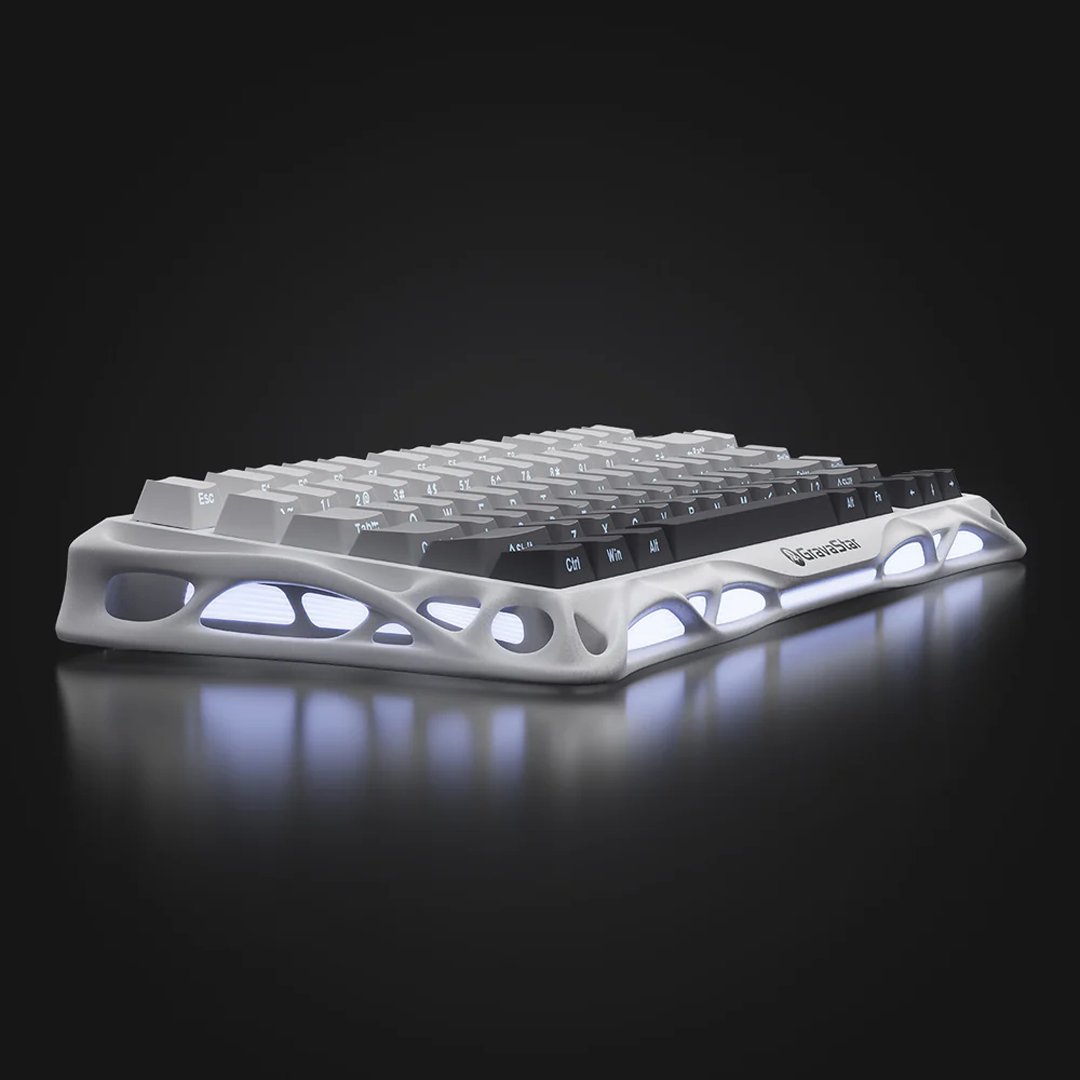 Teclado mecánico gaming GravaStar Mercury K1 Blanco Degradado formato 75% de aleación de aluminio inalámbrico tri-modo - Laptop Express Caracas