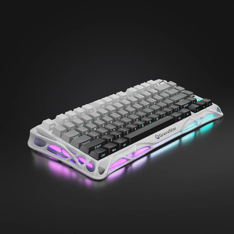Teclado mecánico gaming GravaStar Mercury K1 Blanco Degradado formato 75% de aleación de aluminio inalámbrico tri-modo - Laptop Express Caracas