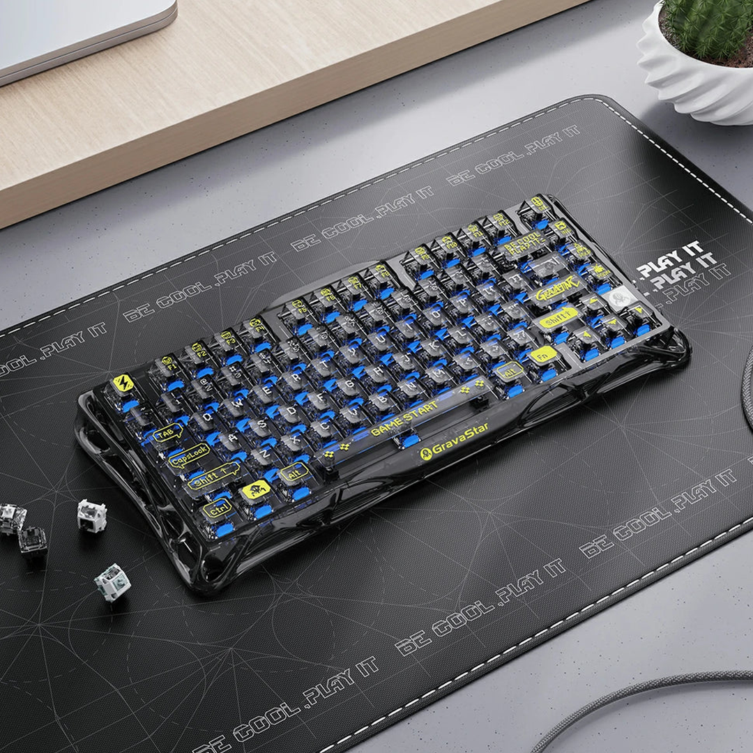 Teclado mecánico GravaStar Mercury K1 Lite del 75% en color negro transparente con iluminación RGB y montaje Gasket - Laptop Express Caracas