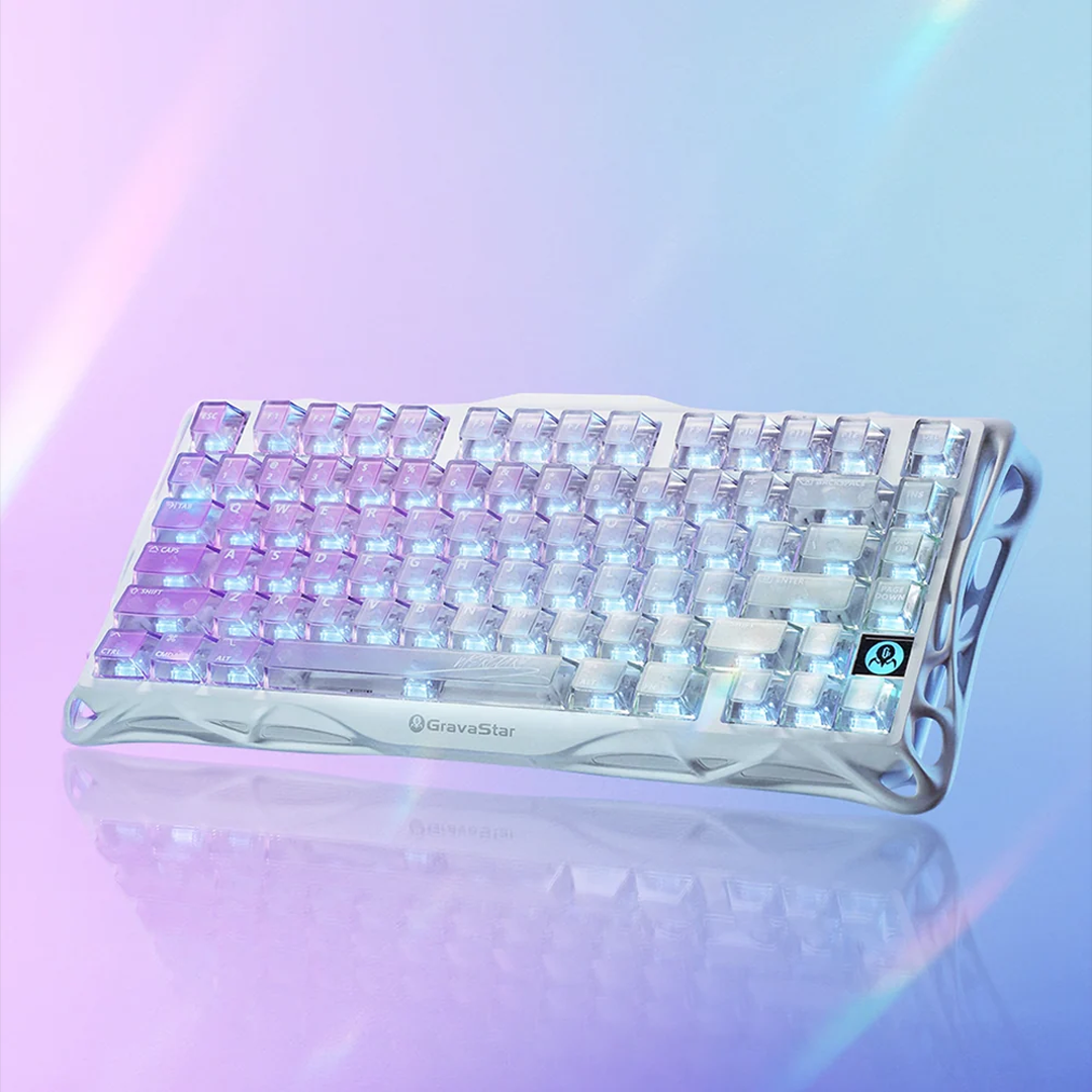 Teclado mecánico transparente GravaStar Mercury K1 Lite Xtal Aurora del 75% con iluminación RGB y montaje Gasket - Laptop Express Caracas