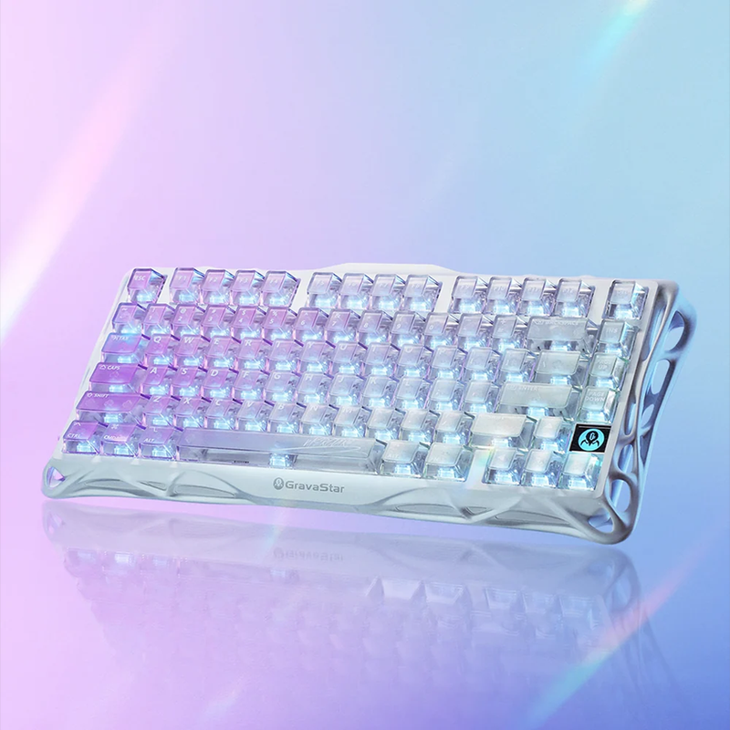 Teclado mecánico transparente GravaStar Mercury K1 Lite Xtal Aurora del 75% con iluminación RGB y montaje Gasket - Laptop Express Caracas