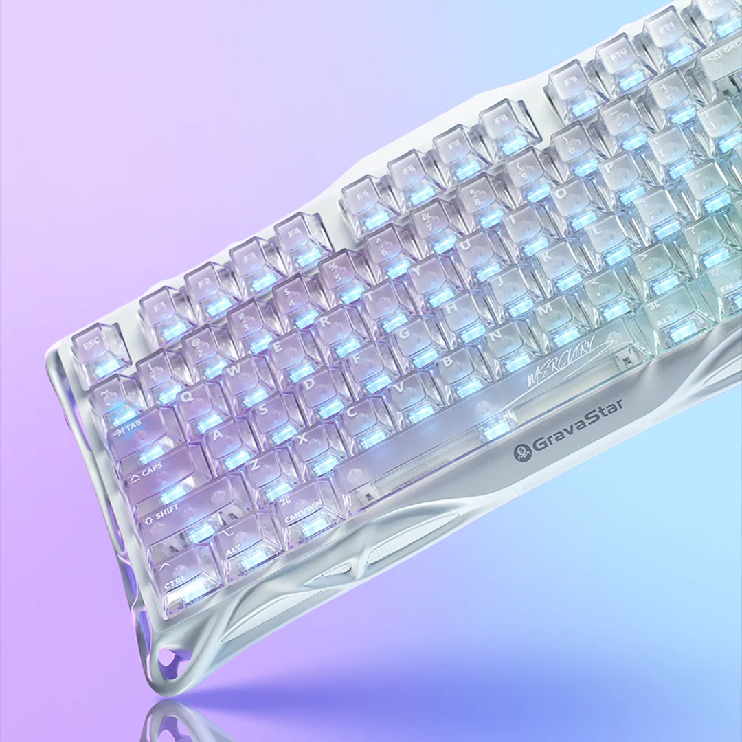 Teclado mecánico transparente GravaStar Mercury K1 Lite Xtal Aurora del 75% con iluminación RGB y montaje Gasket - Laptop Express Caracas