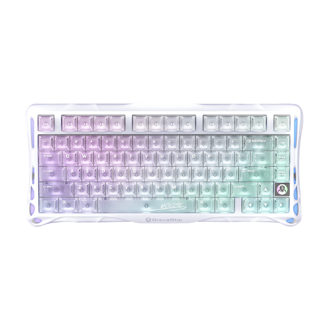 Teclado mecánico transparente GravaStar Mercury K1 Lite Xtal Aurora del 75% con iluminación RGB y montaje Gasket - Laptop Express Caracas