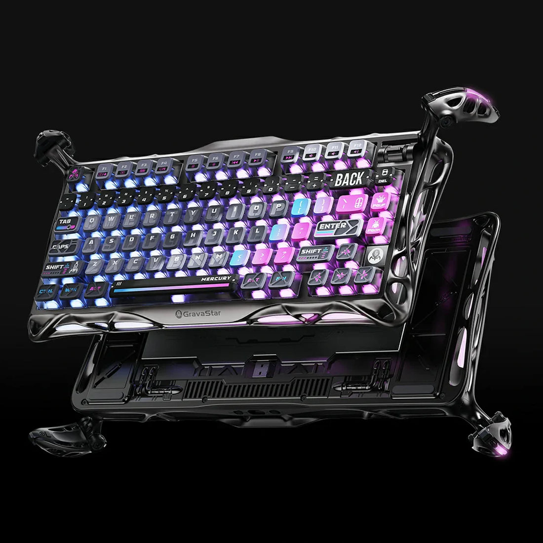 Teclado mecánico premium GravaStar Mercury K1 Pro edición Cyberpunk fabricado en aleación de magnesio con triple conexión y RGB - Laptop Express Caracas