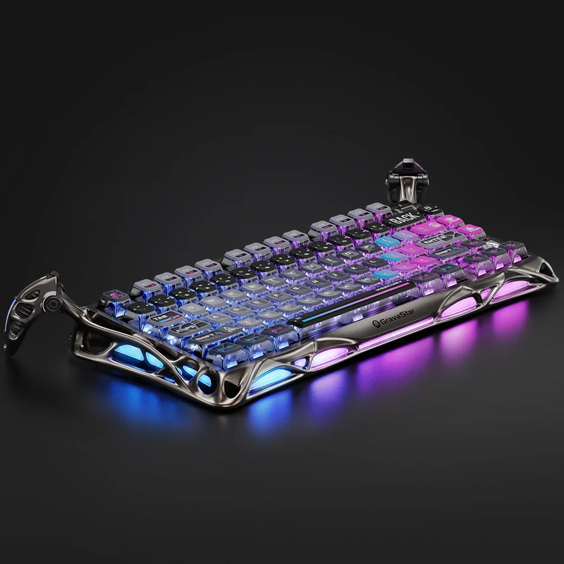 Teclado mecánico premium GravaStar Mercury K1 Pro edición Cyberpunk fabricado en aleación de magnesio con triple conexión y RGB - Laptop Express Caracas