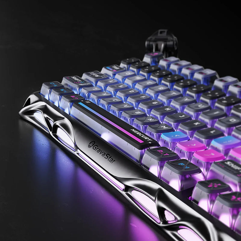 Teclado mecánico premium GravaStar Mercury K1 Pro edición Cyberpunk fabricado en aleación de magnesio con triple conexión y RGB - Laptop Express Caracas