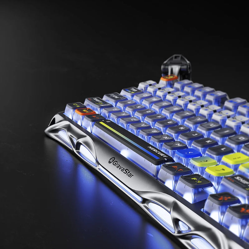 Teclado mecánico gaming GravaStar Mercury K1 Pro Plata Interestelar formato 75% de aleación de aluminio inalámbrico tri-modo - Laptop Express Caracas