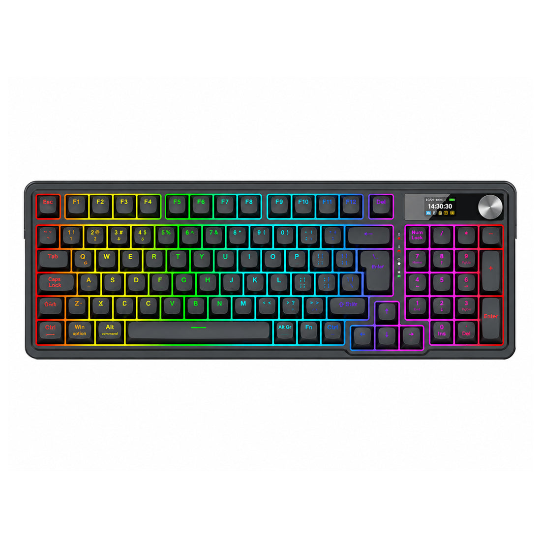 Teclado gamer mecánico inalámbrico Redragon Eisa LCD Pro negro con pantalla LCD, switches Yolk y conectividad trimodo - Laptop Express Caracas