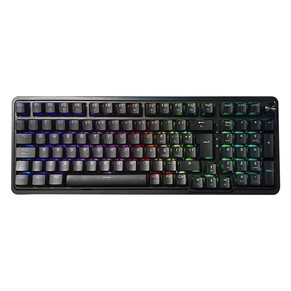 Teclado mecánico magnético Redragon Eisa K686B-RGB en color negro con switches de efecto Hall, distribución en español y cable desmontable - Laptop Express Caracas