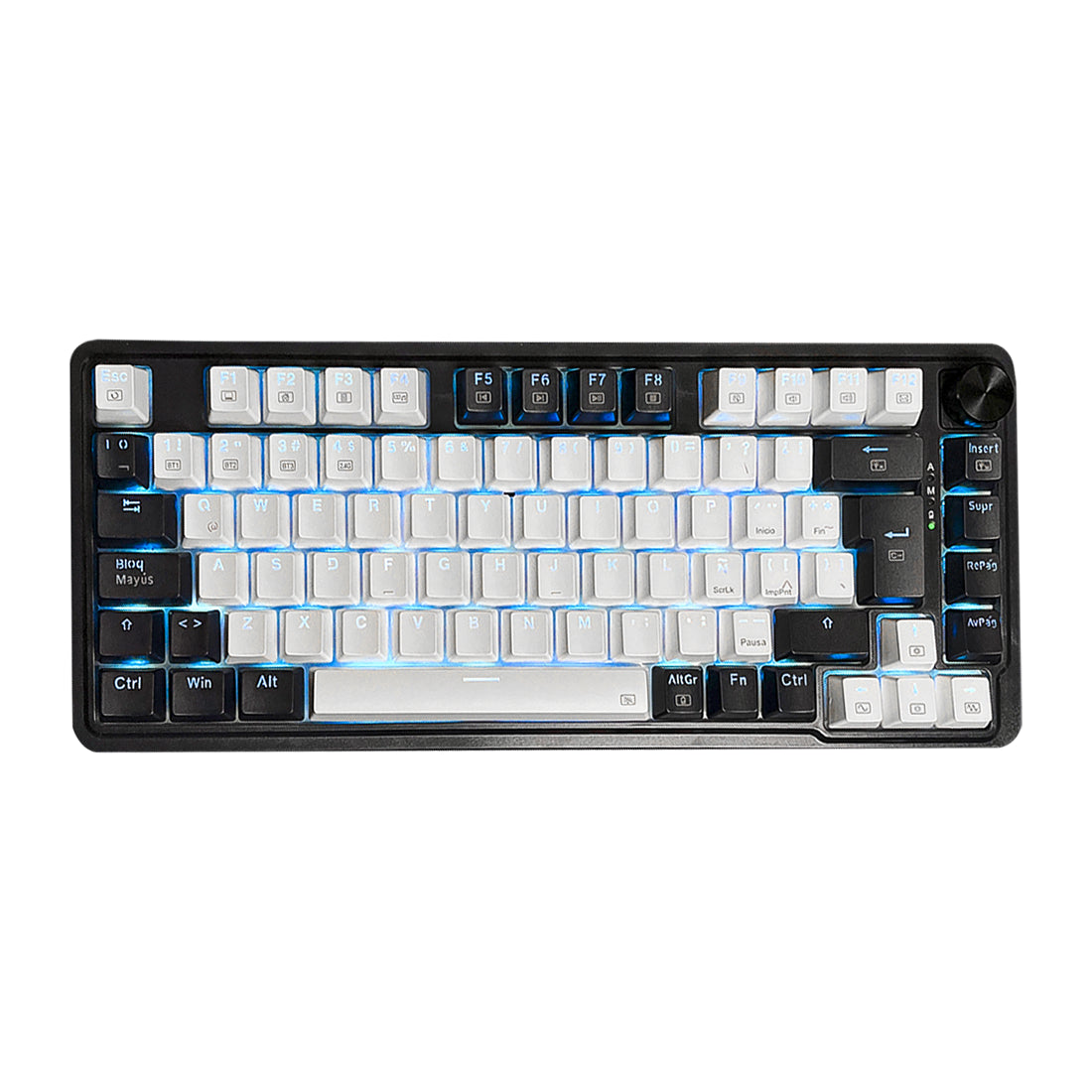 Teclado mecánico inalámbrico Redragon K673-WB UCAL PRO formato 75% con perilla multimedia, estructura Gasket Mount y color blanco-azul - Laptop Express Caracas