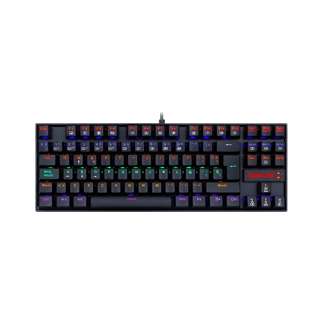 Teclado mecánico Redragon Kumara K552 RGB en color negro con switches azules, diseño compacto TKL y placa de acero - Laptop Express Caracas