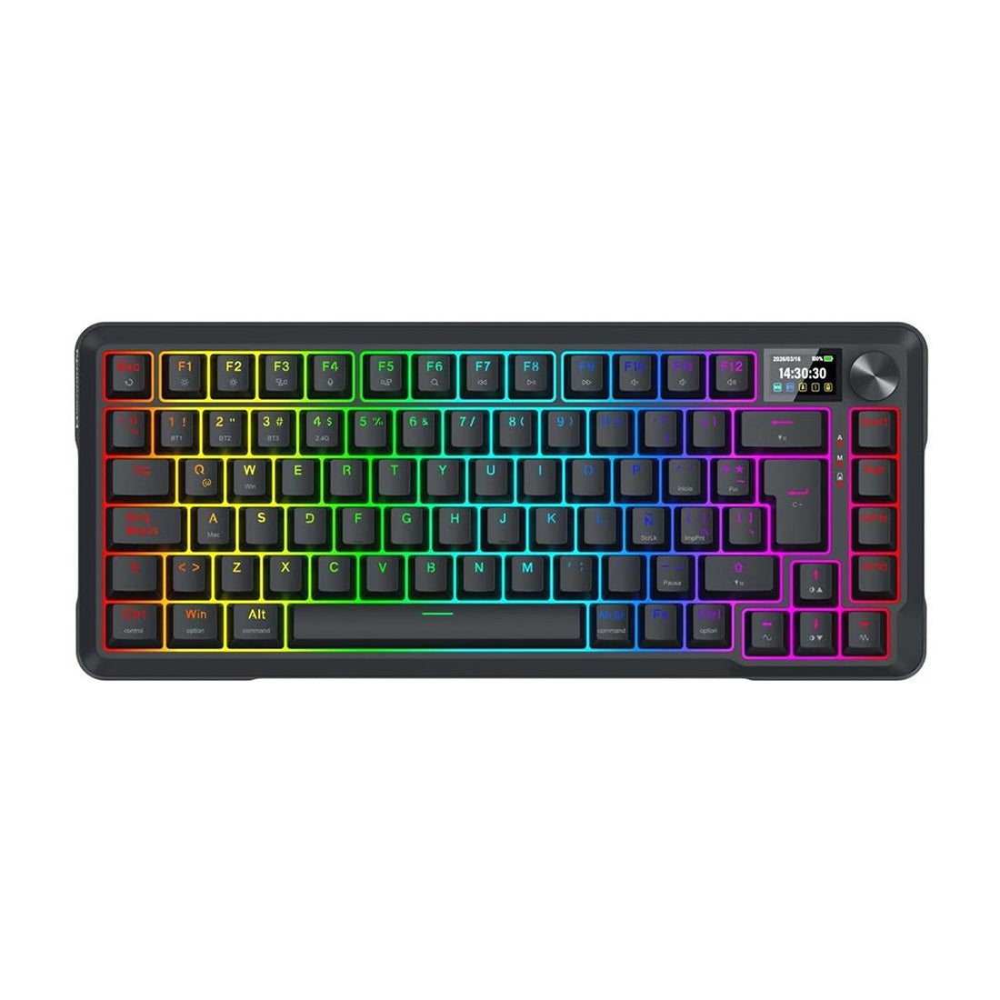 Teclado mecánico gaming Redragon Ucal Pro K724RGB-PRO con pantalla LCD, switches lineales Yolk y conectividad tri-modo - Laptop Express Caracas
