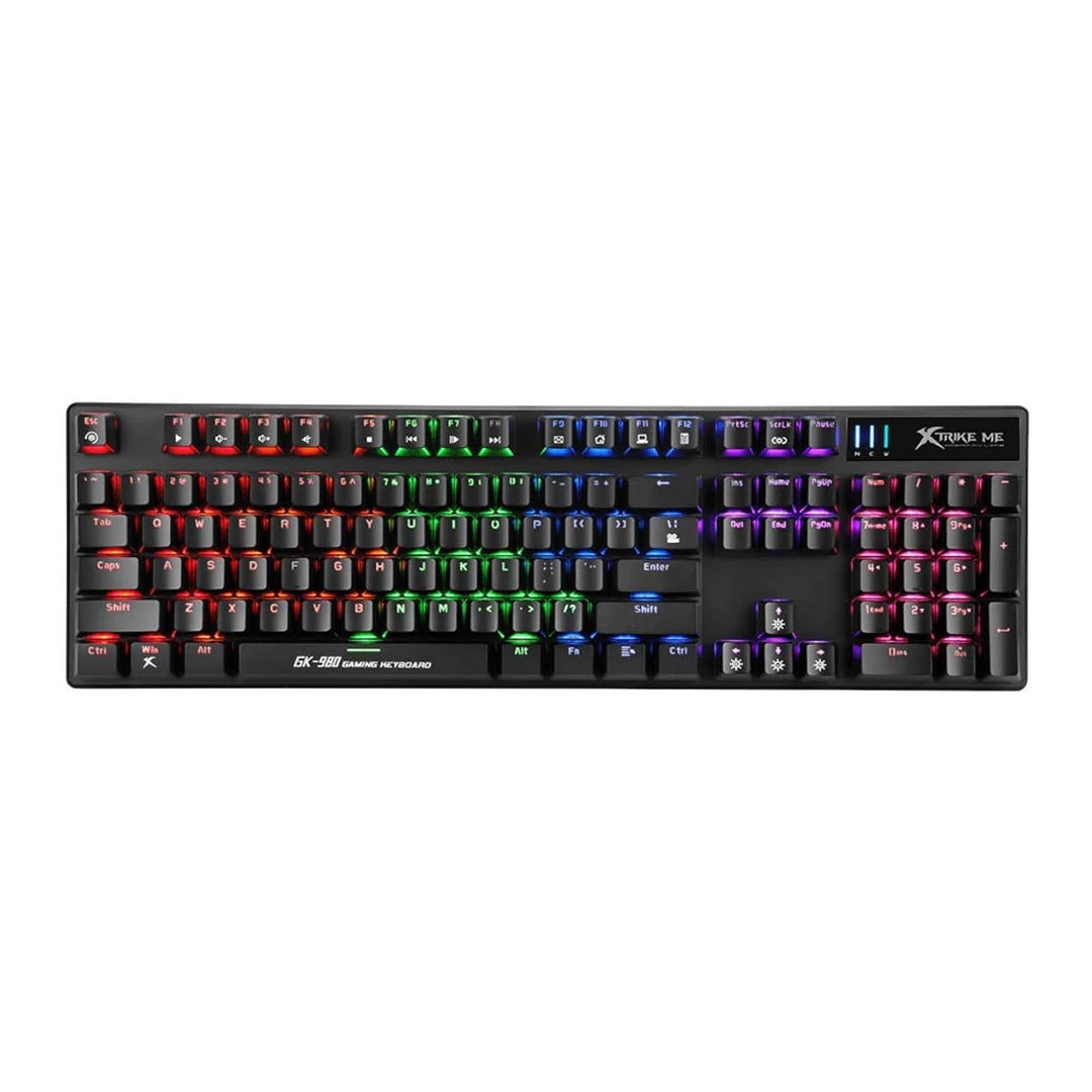 Teclado mecánico Xtrike Me GK-980 negro con switches azules, iluminación RGB y teclado numérico completo - Laptop Express Caracas