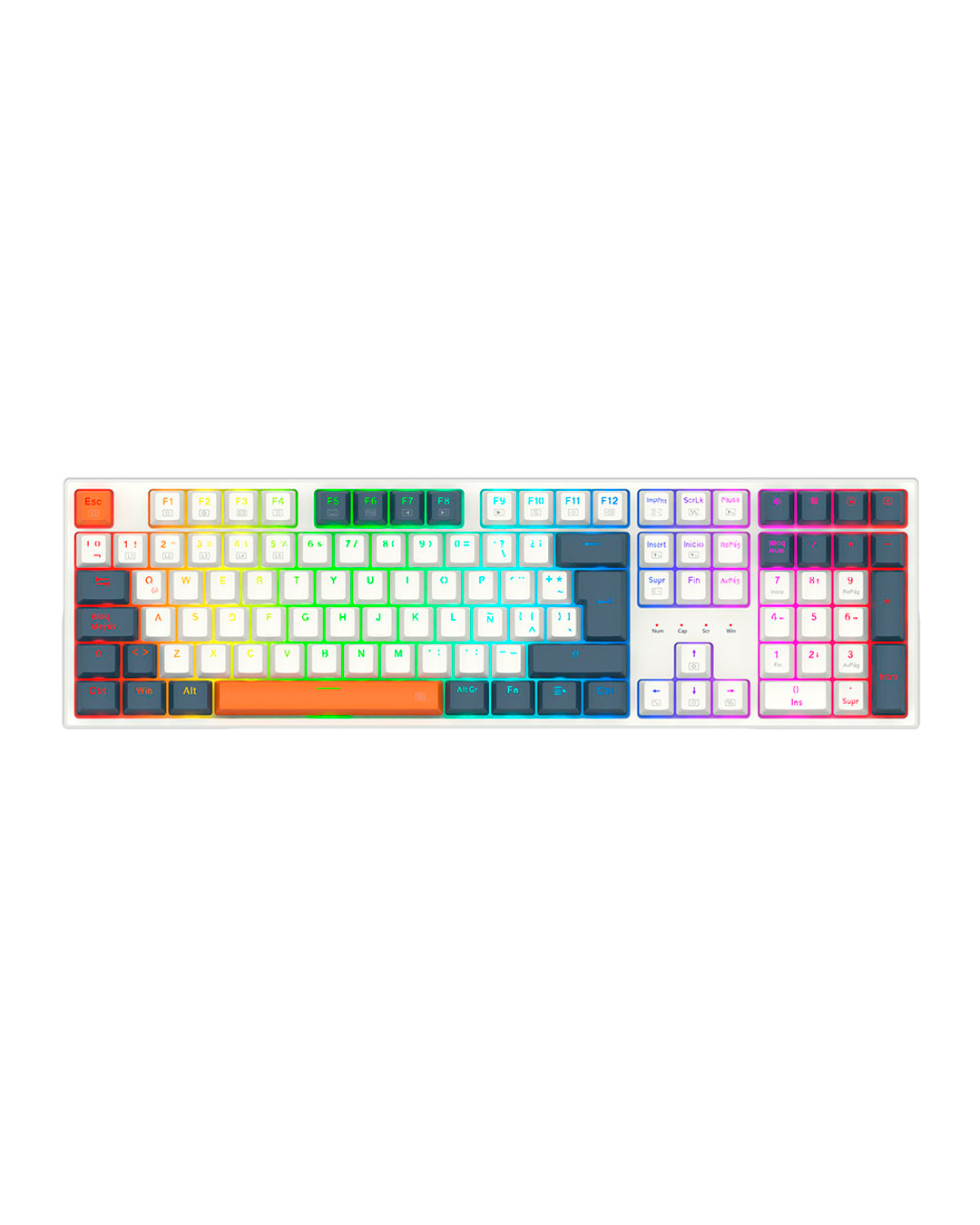 TECLADO MECANICO REDRAGON TRUNDLE RGB  BLANCO-NARANJA-NEGRO SWITCH ROJO K668WBO-1